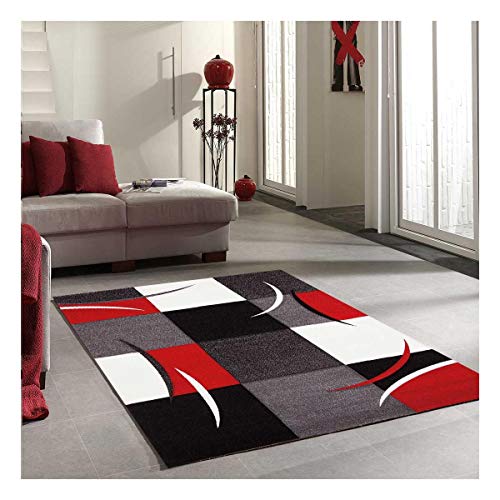 Tapis Salon 120x170 cm Rectangulaire Diamond Comma Rouge Salon adapté au Chauffage par Le Sol