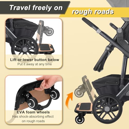 Image of Piggyback Ride-Along Board for Vista (Models 2015-2019),Vista V2,and Vista V3 Strollers,Stroller Standing Board with 360 Universal Wheel,Use EVA Foam Wheels Smoothly Nnavigate Through Rugged Roads