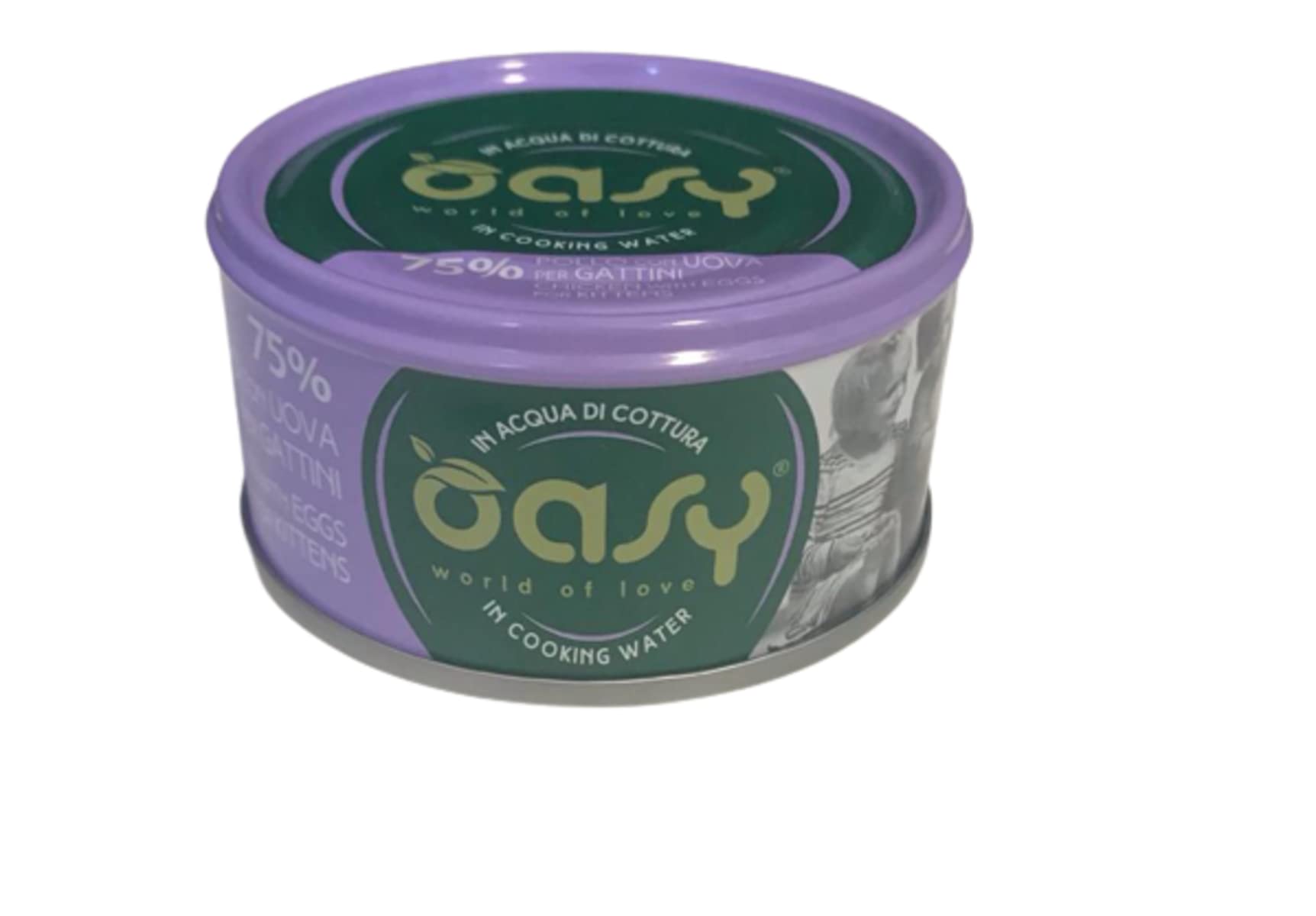 Oasy More Love cibo umido naturale per Gattini gusto Pollo con Uova. Confezione da 24 scatolette (1 scatoletta = 70 gr.) Formulato senza glutine