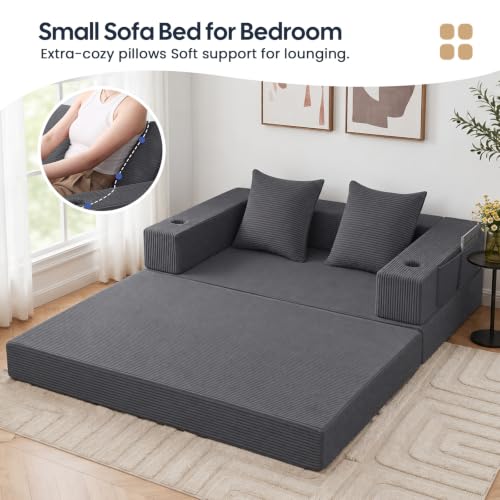 Image of COMAX Futon Sofa Bed, Convertible Sofa Bed, Folding Boneless Couches | Boneless Couch for living room, 4‑in‑1 Fold Out Small Foldable Loveseat Floor Sleeper Mattress Lounge Space‑Saving, Grey