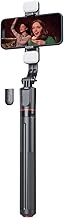 Perche à selfie de 170 cm avec 2 lumières de remplissage, support de téléphone portable extra long pour smartphone, trépied à rabat automatique avec télécommande, support de téléphone portable pour