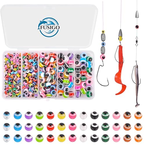 FUSIGO Fish Eye Beads Fishing Line Beads Assorted Kit, 300Pcs Mixed Color Fishing Beads Hard Floating Ball Stopper Beads Fishing Bait Eggs Bead for Trout Salmon 5mm 6mm 8mm 10mm