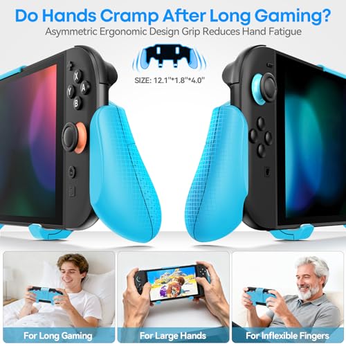 Image of OIVO Grip Compatible with Nintendo Switch 2, Switch 2 Ergonomic Grip Case with Adjustable Stand, Comfort Game Accessories with 5 Game Card Slots and 4 Thumb Caps, Blue