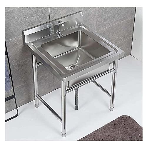 HEZHANG Gewerbe Sink Einzelne Schüssel, Edelstahl Restaurant Küche Ausgussbecken Mit Hahn Für Im Freien Wäsche Garten… - Image 7