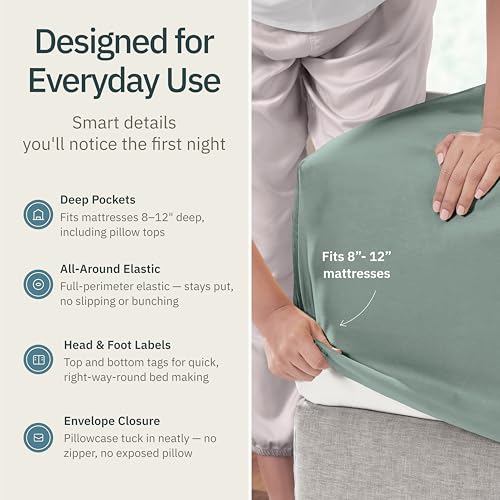 Image of Super Soft 100% Cotton Twin XL Sheets, 3 Pc Set, Sage Green | Lightweight & Breathable For Hot Sleepers, All-Around Elastic, Durable, Easy Care, OekoTex Certified