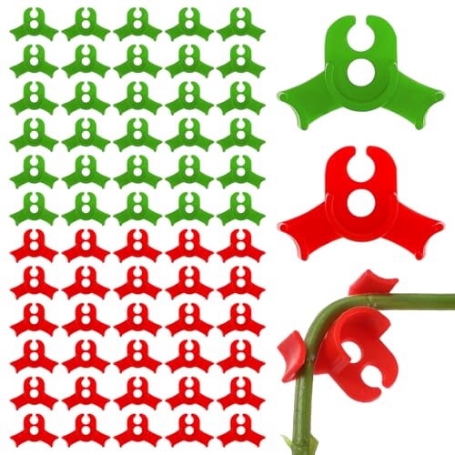 Xindojuz 60 Stück Pflanzenbieger lst Clips Low Stress Pflanzenclips Zum Biegen 90 Grad Plant Training Biege Clips für Niedrige Belastung Pflanzen BiegerClips Pflanzenwachstum Bieger (Rot Grün)