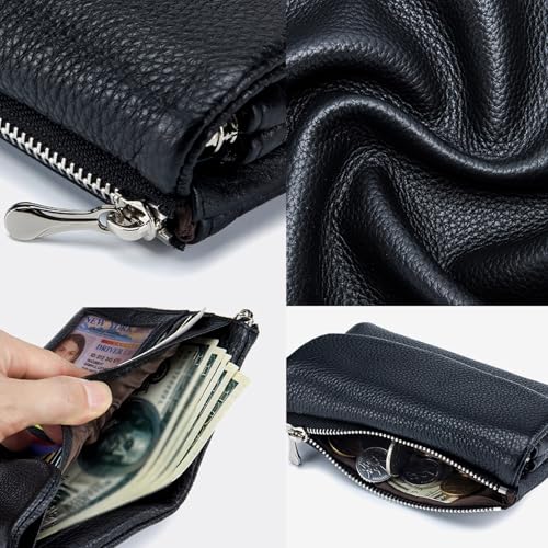 Unisex Pebble Leather Wallet, RFID Genuine Leather Wallets for Women, Compact Pocket Purse with Money Clip (red)4