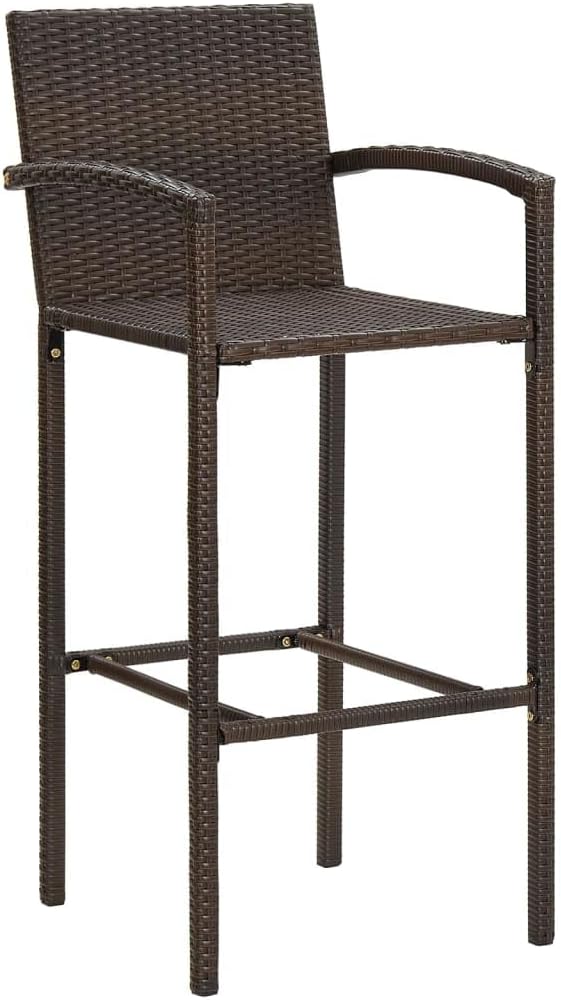 Modern Brown Garden Bar Set with Acacia Wood Table and Two Stools for Outdoor Patio, Durable Poly Rattan Furniture with Comfortable Footrest and Back Support, Space-Saving