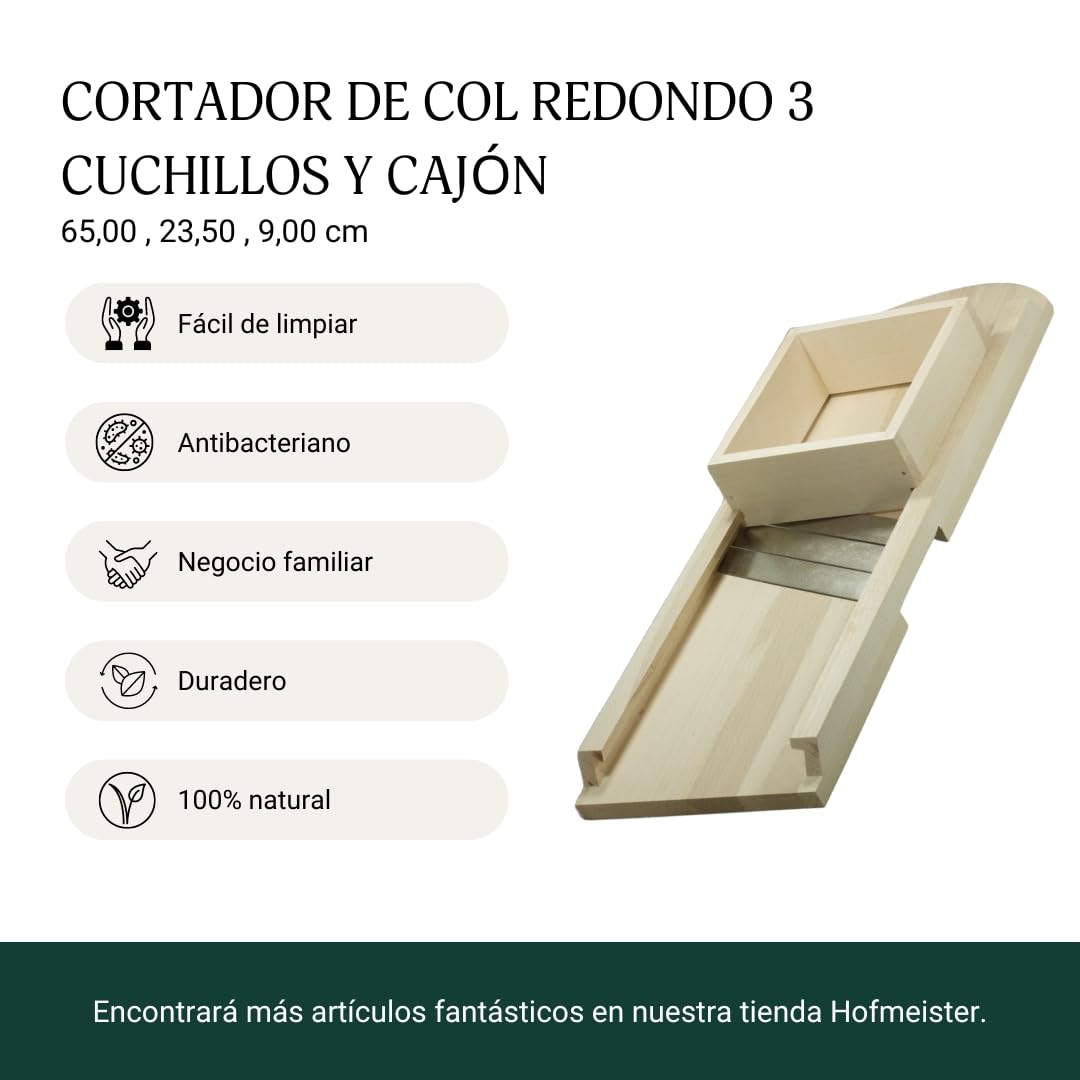 HOFMEISTER® Triturador de repollo de 65 cm de madera: corte seguro de cabezas de repollo y verduras gracias al carro móvil, rallador de verduras para chucrut, col roja y ensalada de col,hecho en la UE