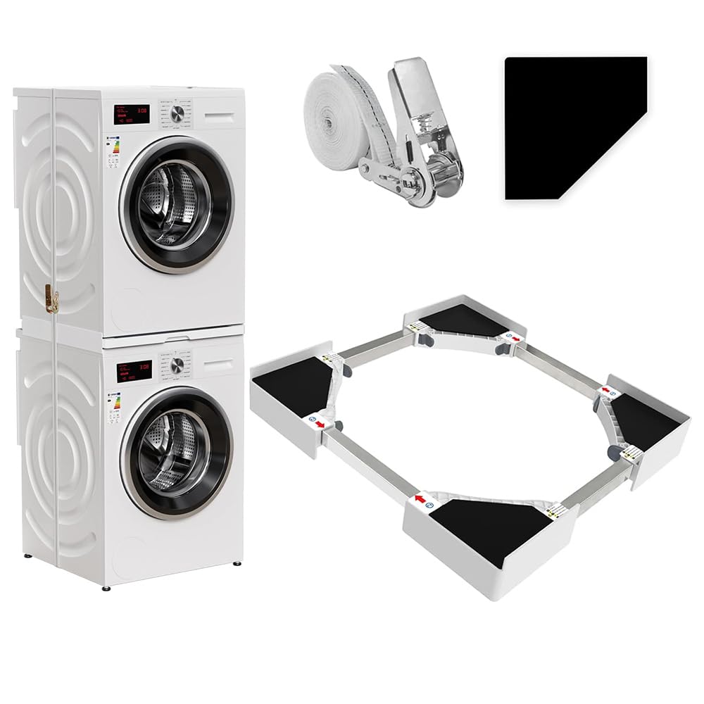Washer Dryer Stacking Kit, Universal Stacking Kit for Washer and Dryer, Adjustable 29"/28"/27"/26"/25"/24" Stacking Kit with Ratchet Strap