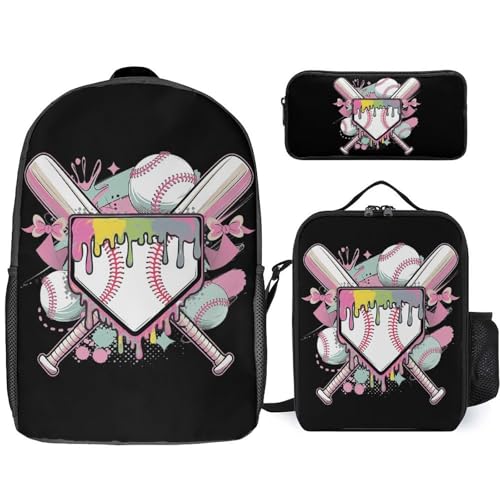 Baseball Home Plate Drip Game Day Backpack Set 3 Pieces Backpacks Lunch Bag Wallet For Travel Outdoor Sports
