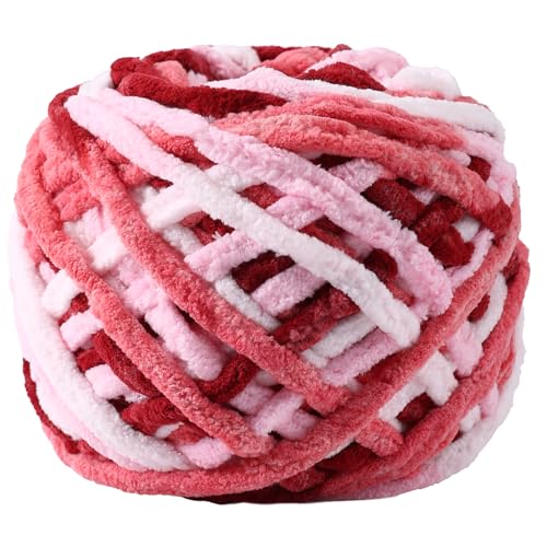 Image of Plush Chenille Chunky Yarn for Crocheting 100g(54.6yd) - Bulky Thick Fluffy Yarn for Knitting- Soft Velvet for Baby, Blanket Knitting Blanket Yarns- Amigurumi Yarns (White + Pink + Red)