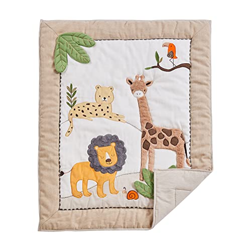 Levtex Baby - Zuma Crib Bed Set - Baby Nursery Set - Jungle - Taupe, Green, Brown, Cream - Jungle Animals - 4 Piece Set Includes Quilt, Fitted Sheet, Wall Decal & Crib Skirt/Dust Ruffle #TOP2