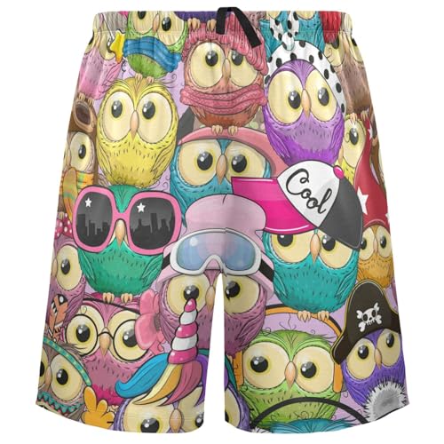 visesunny Men's Pajama Shorts Summer Colorful Cute Cartoon Owl Soft Sleep Shorts for Men Pjs Bottoms pants with Pockets S