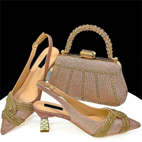 Womens Champagne Wedding Shoes Set Italian Rhinestone Bridal Pumps and Matching Evening Party Bag2