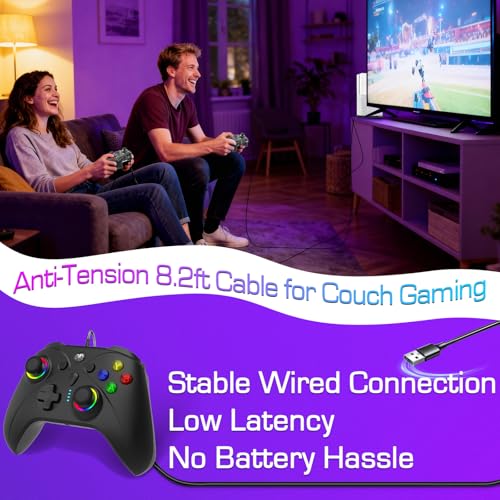 Image of UGAME Wired X Box Controller for XBox One Series S X PC PS4 Switch, Control with 1000Hz Polling Rate No Drift Stick, Custom Paddles Turbo Remote, RGB Light Gamepad Black