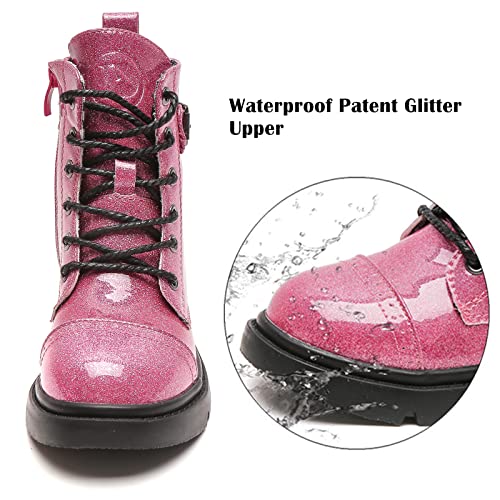 DADAWEN Boys Girls Glitter Ankle Boots Lace Up Waterproof Combat Boot With Side Zipper (Toddler/Little Kid/Big Kid)4
