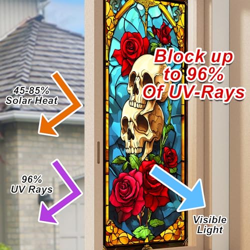 Vinilo decorativo ventana diseño calavera roja 17.7 x 39.3 pulg miniatura 4