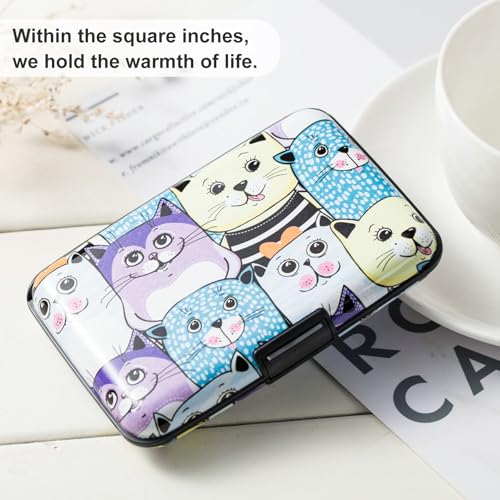 Image of ELFISH Mini RFID Aluminum Wallet Credit Cards Holder Business Card Case Metal ID Case for Men Women (Color cat)