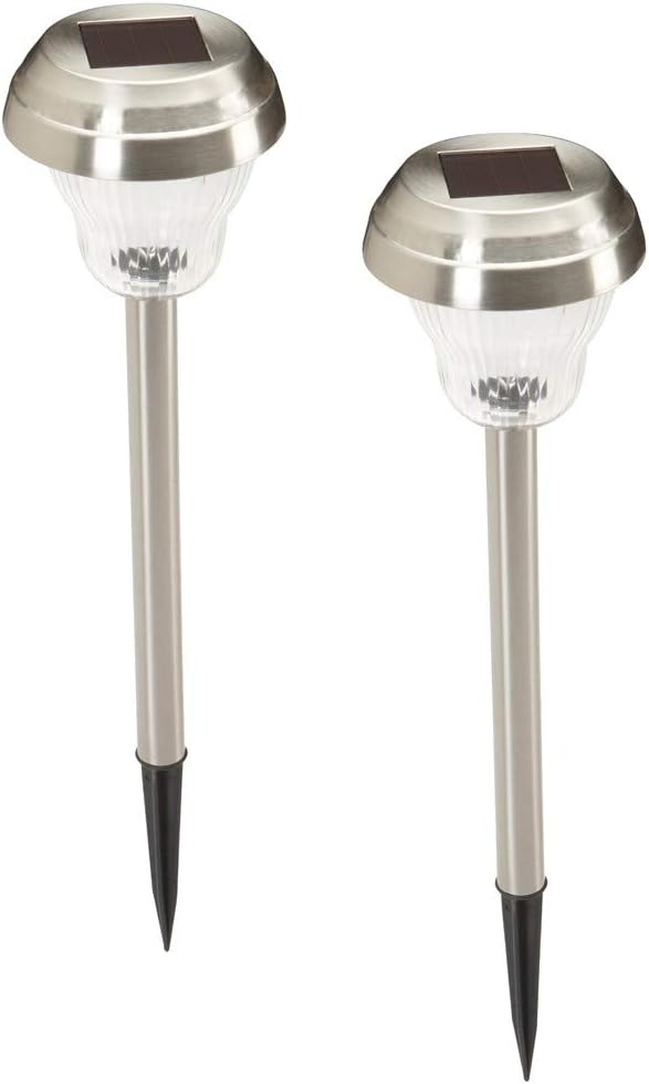 Solar Brushed Nickel LED Path Lights - 2 Piece