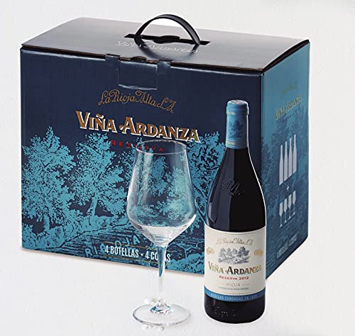Viña Ardanza - Vino Tinto Reserva D.O.C Rioja Alta Variedad Tempranillo y Garnacha | Añada 2017 | Pack Estuche 4 Botellas de 75cl + Copas de Regalo