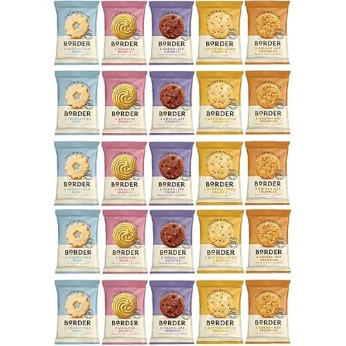 25 x Borders Biscuits Mini Mixed Flavour Packs - Contains 5 Flavours Cookies Assortment