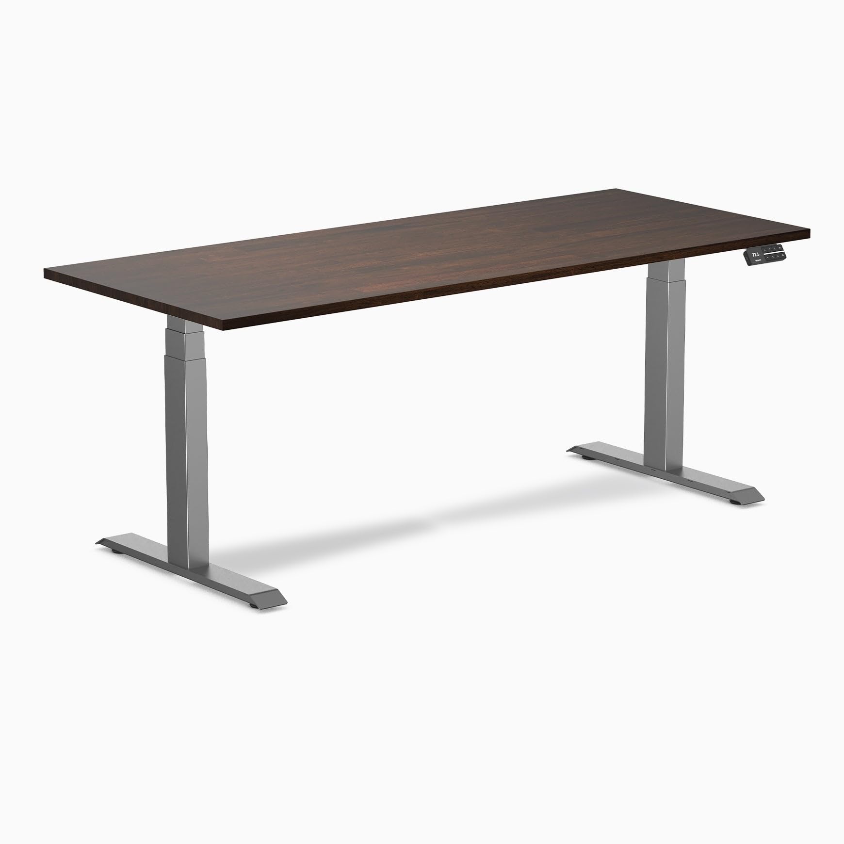 Desky Dual Rubberwood Sit Stand Desk Dark Walnut 72" Space Gray