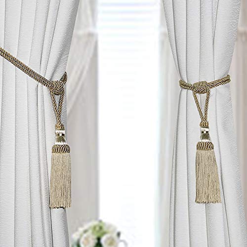 Alzapaños para cortina con borlas beige para recoger y decorar hilos 7