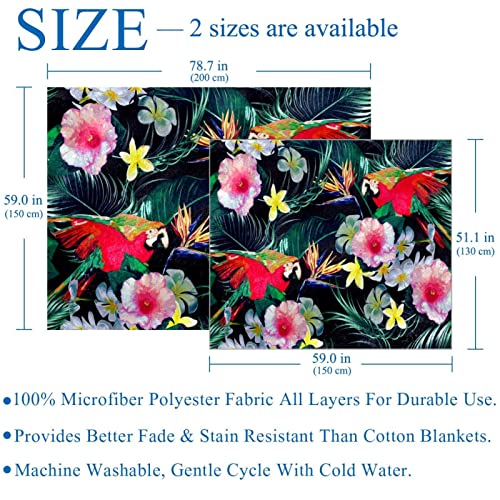 Couverture perroquet et hibiscus 150x200 cm en microfibre pour lit et canapé - 4