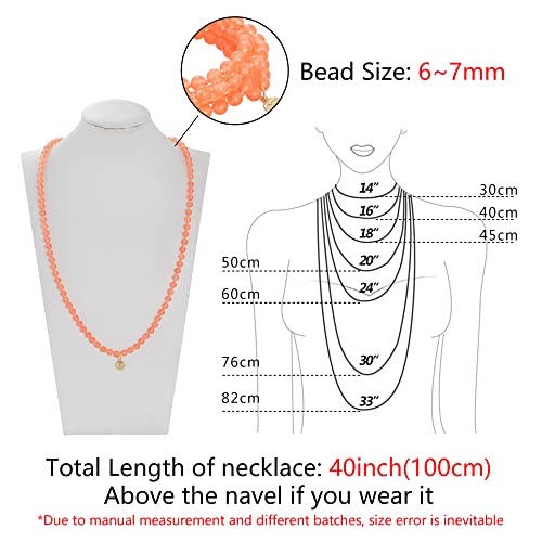 Firstmeet Stone Necklace Long Agate Beads Chain Round Smooth Bracelet Jewelry For Women(Xl-1116-Orange Jade) #TOP5