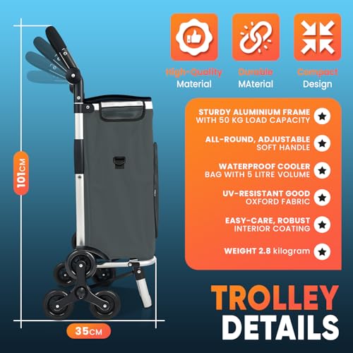 wuuhoo® Pro Einkaufstrolley Buddy - Klappbar und leicht - Thermo-Isolierung - wasserabweisend - 3-Räder-System - Aluminium anthrazit – Bild 3