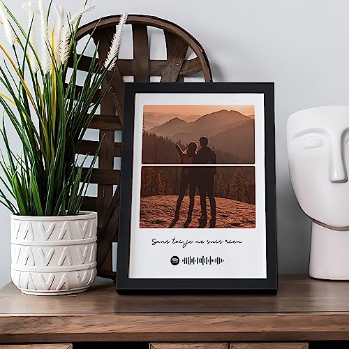 Image of Ritwika's Personalized Spotify Song Barcode With Photo & Message Digital Print Engineered Wooden Rectangular Tabletop Frame For Desk 17 X 22 CM Multicolor Set Of 1