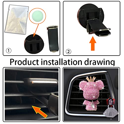 Image of Air Vent Clips Car Accessories,Shiny Crystal Bear Car Air Freshener Vent Clip, Car Interior Interior Decoration，Holiday Gift for Boys Girls Friends Family (Pink）