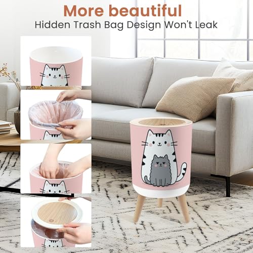 Pequeño bote de basura con tapa gato blanco kawaii 1.8 gal miniatura 4
