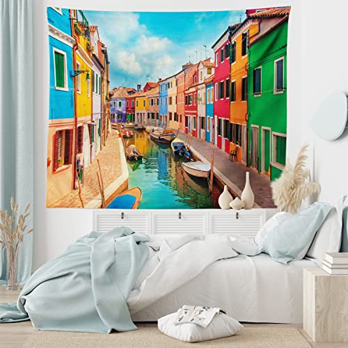 Ambesonne WID_37914_80X60 Venice Tapestry, Colorful Buildings And Water Canal With Boats Burano Island In The Venetian Lagoon thumb #5