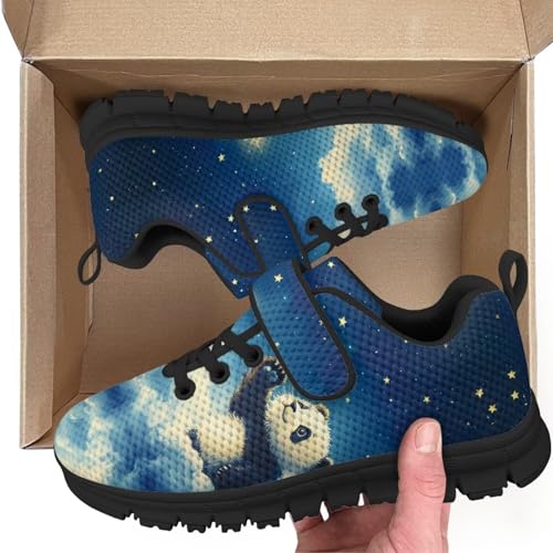 Little Kid Boys Shoes Non Slip Lightweight Breathable Comfortable Sport Athletic Running Tennis Sneakers Panda Galaxy Sky Pattern（Black Sole）2