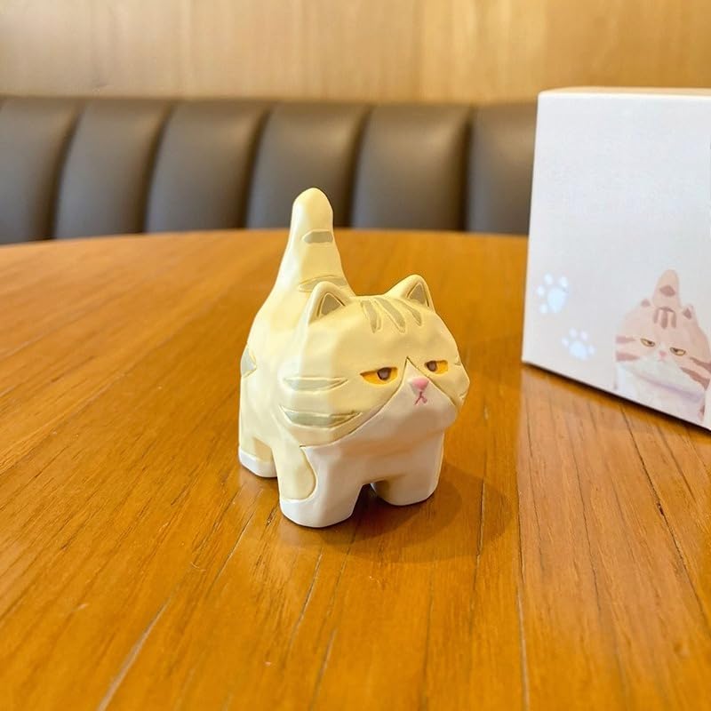 Wooden Style Standing Cat Resin Figurines - Cute Creative Desktop Ornaments, Home Decor Accents for Cat Lovers (style1)