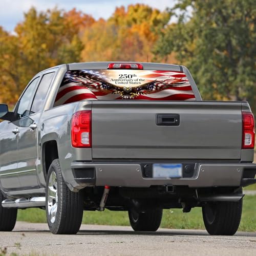 Image of Rear Window Decals for Trucks - 65x17.3 in Back Window American Flag Decals Fit Most Pickup Trucks SUV, Vinyl Back Window Decal Truck Rear Window Graphics for Personalized - Eagle Decal-33-S
