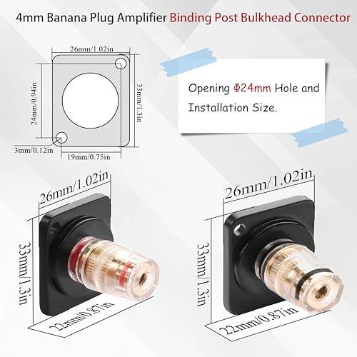 Terminal banana D-Type 4mm para altavoz, negro y rojo miniatura 2