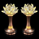 GeeJery 1 Pair Colorful LED Lotus Flower Lamp 7 Color Crystal Buddha Lamp for Cabinet Buddhist Altar - Light Control Crystal Decor Night Light -110V US Plug(6 inch)