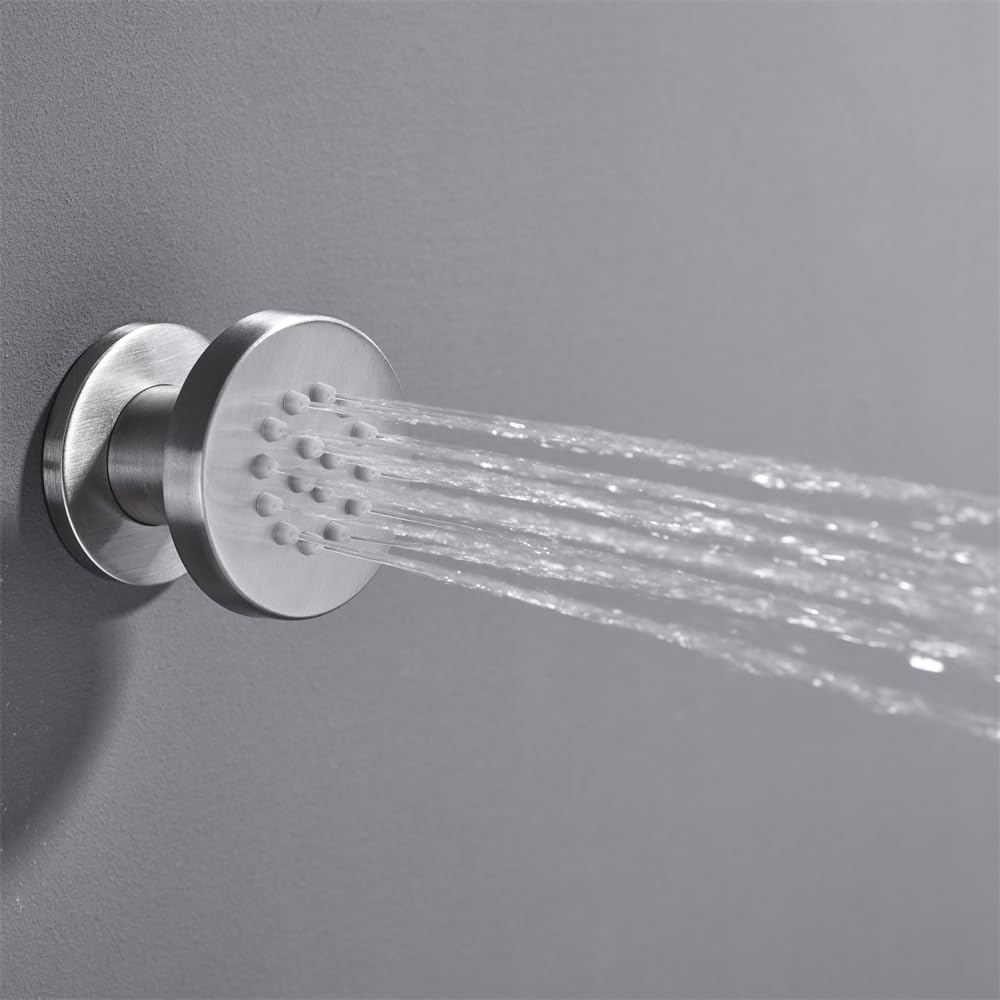 4Pcs 2-inch Round Solid Brass High Pressure Adjustable Massage Shower Body Spray Rain Spa Jets Set Fixed Wall Mount 1/2" NPT Shower Head, Brushed Nickel