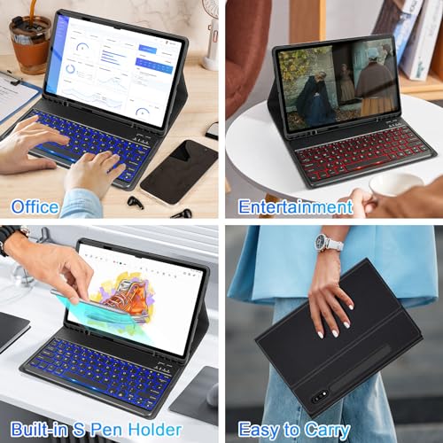 SOPPY Backlit Keyboard Case with Mouse for Samsung Galaxy Tab S10+/S9 FE+/S9+/S8+/S7+/S7 FE 12.4", UK Layout, Slim Cover with Detachable Keyboard and Wireless Mouse for Samsung Tab 12.4 Inch,Black - Image 7
