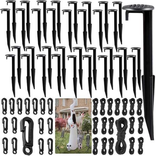 35 juegos de estacas y correas inflables de decoración, estacas de 5.7 pulgadas para tienda de campaña con ganchos y cuerdas, estacas inflables de plástico de repuesto para fijar inflables de