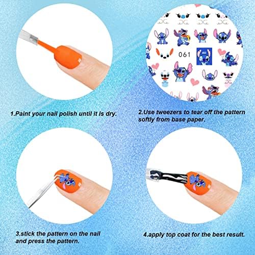 Nail Art Stickers simyron 3 Sheets Lilo and Stitch Nail Stickers Lilo Stitch Nail Stickers for Children Self-Adhesive 3D Stitch Nail Stickers for Women Children Girls Manicure DIY or Nail Studio