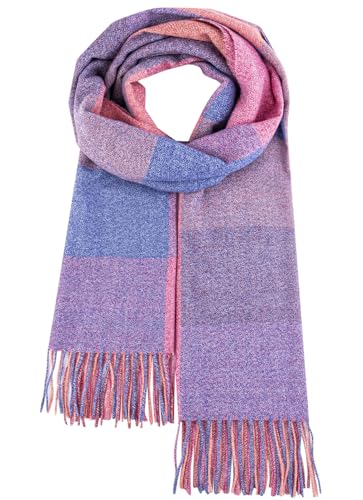 Umjetnost Soft Cashmere Feel Winter Scarf for Women Fashion Plaid Warm Long Blanket Scarves Pashmina Shawls and Wraps (B-Plaid Pinkish Red & Blue)