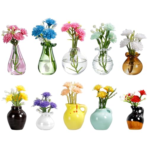 Oasis Origin Hand-Blown Mini Vase Magnets for Fridge, Set of 10 Artisan Glass & Ceramic Bud Vases, Each One Unique, Tiny Garden Decor Gift for Mom, Teachers & Coworkers