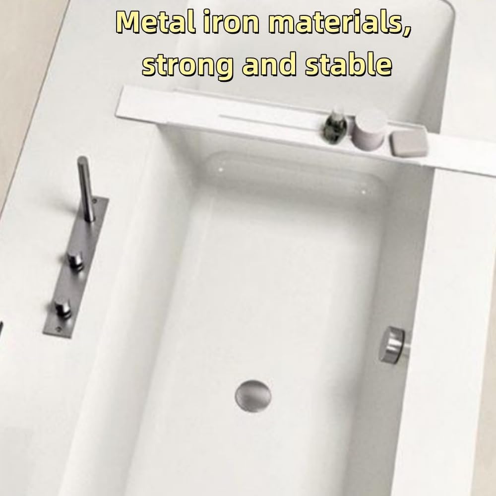 High-end Bathroom Tray Rack, Metal Bathtub Caddy Bracket, Storage Shelf Suitable for Hotel, Apartment and Swimming Pool(White)