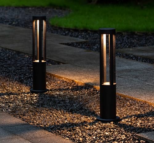 Gardenised 24-Inch Round LED Bollard Path Lights – Durable Decorative Aluminum Wired Landscape Lighting for Walkways, Gardens, Pools, Porches, Driveways, and Surrounding Areas, Black by Gardenised - Used condition - US$43.03