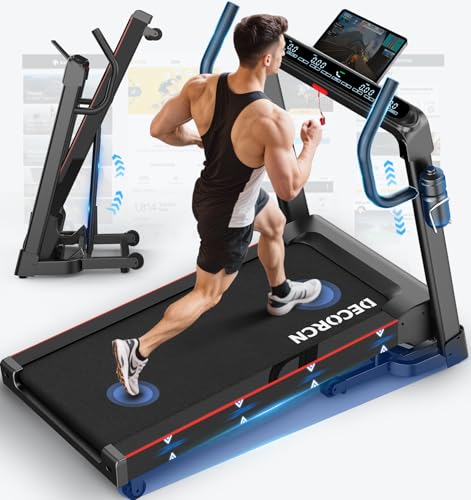 Decorcn Folding Treadmill for Home, 7HP, 20 Auto Incline, 1km/h-18km/h, 180KG limited, Running Machine for Heavy People with APP,LED, Bluetooth Speakers, Silent Walking Pad