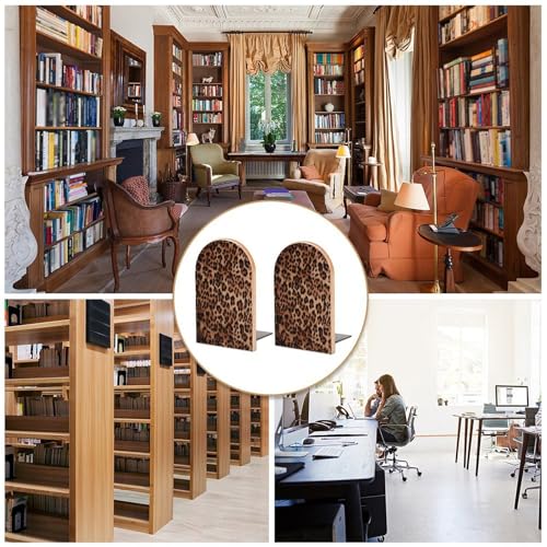 Sujetalibros decorativos de madera universal con estampado de leopardo único 6